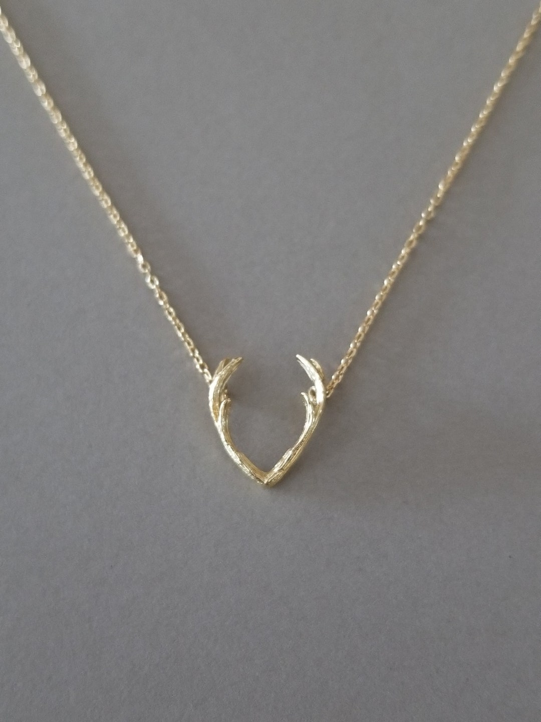 Gold Antler Necklace, Horn Charm Necklace, Deer Necklace, Minimalist ...