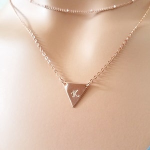 Triangle Necklace, Rose Gold Necklace, Personalized initial Necklace