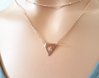 Triangle Necklace, Rose Gold Necklace, Personalized initial Necklace
