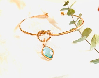 Custom Birthstone Initial Charm Bracelet: Gold Plated Heart Bangle