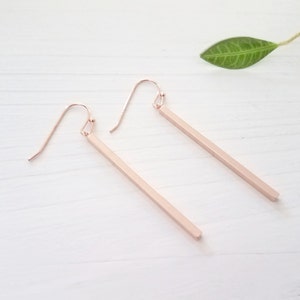 Skinny Rose Gold Bar Earrings Minimalist Stick Earrings, Everyday Earrings,Gift For Her, Valentines Day Gifts for Her