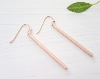 Skinny Rose Gold Bar Earrings Minimalist Stick Earrings, Everyday Earrings,Gift For Her