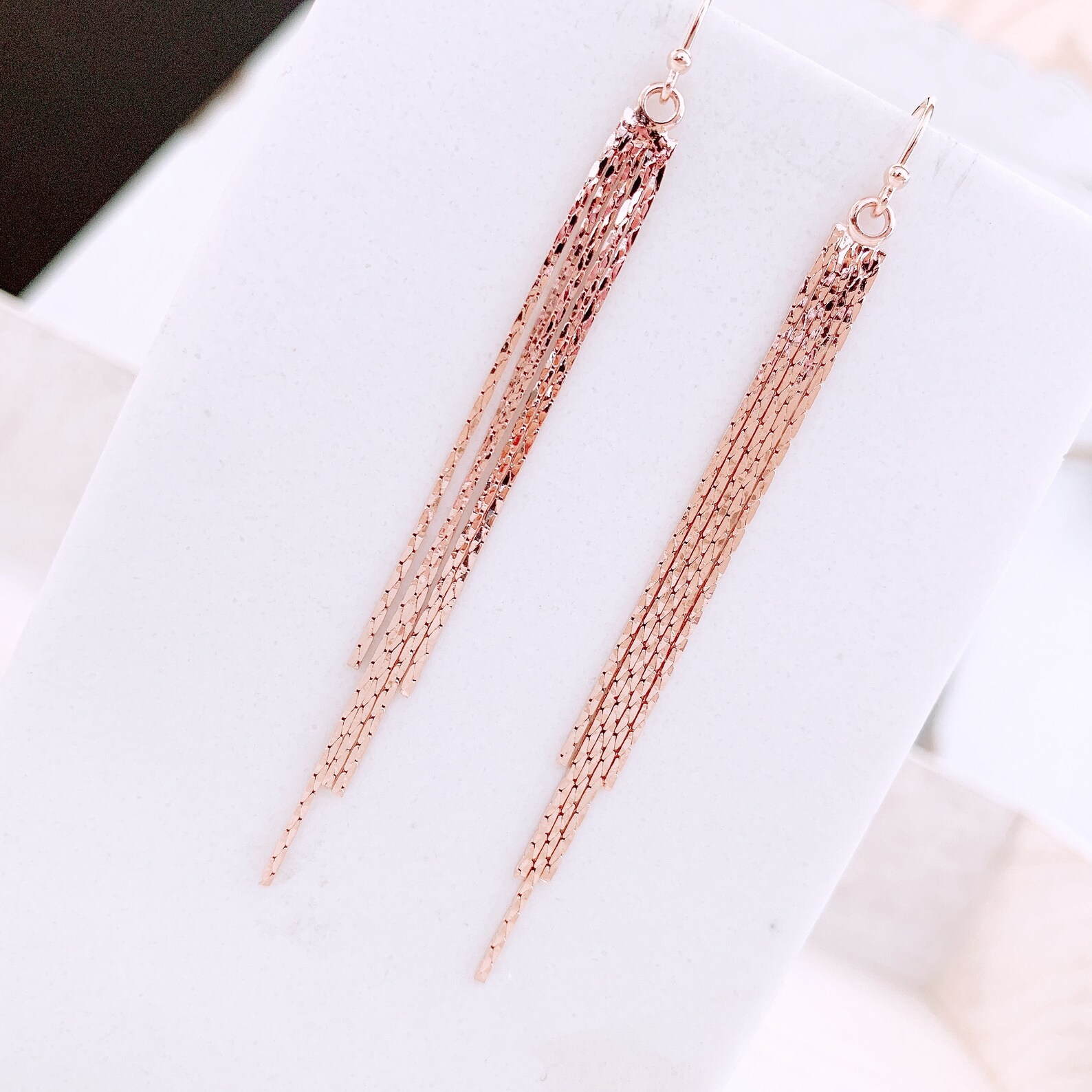 Rose Gold Tassel Earrings Shinny Tassel Earrings Fringe Etsy