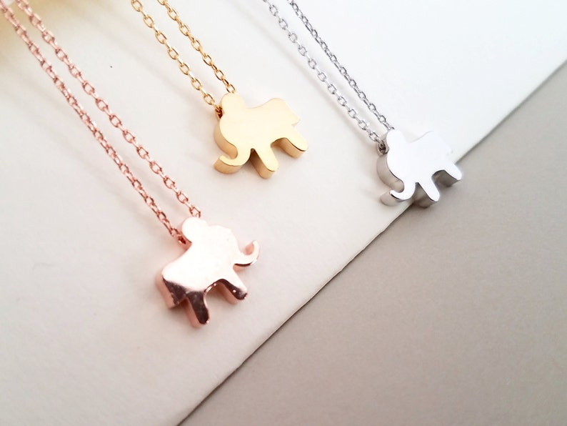 Elephant Necklace, Elephant Jewelry, Initial Necklace, Animal Jewelry, Personalized Jewelry, Rose Gold Silver Necklace, Gift for Her image 1