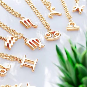 Zodiac maan ketting, dierenriem gouden ketting, 14K gouden sieraden, ram, schorpioen dierenriem ketting, gepersonaliseerd cadeau voor haar beste cadeaus voor haar