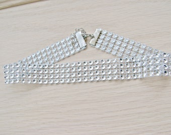 Faux diamond choker, Sparkly Silver choker, Rhinestones Choker, Silver Sparkle Choker, faux diamond necklace, wedding collar , Bridal choker