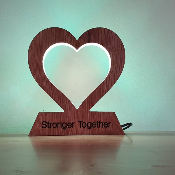 Solid Oak LED lights, solid or colour changing bluetooth leds Heart / Butterfly / Africa / Fox