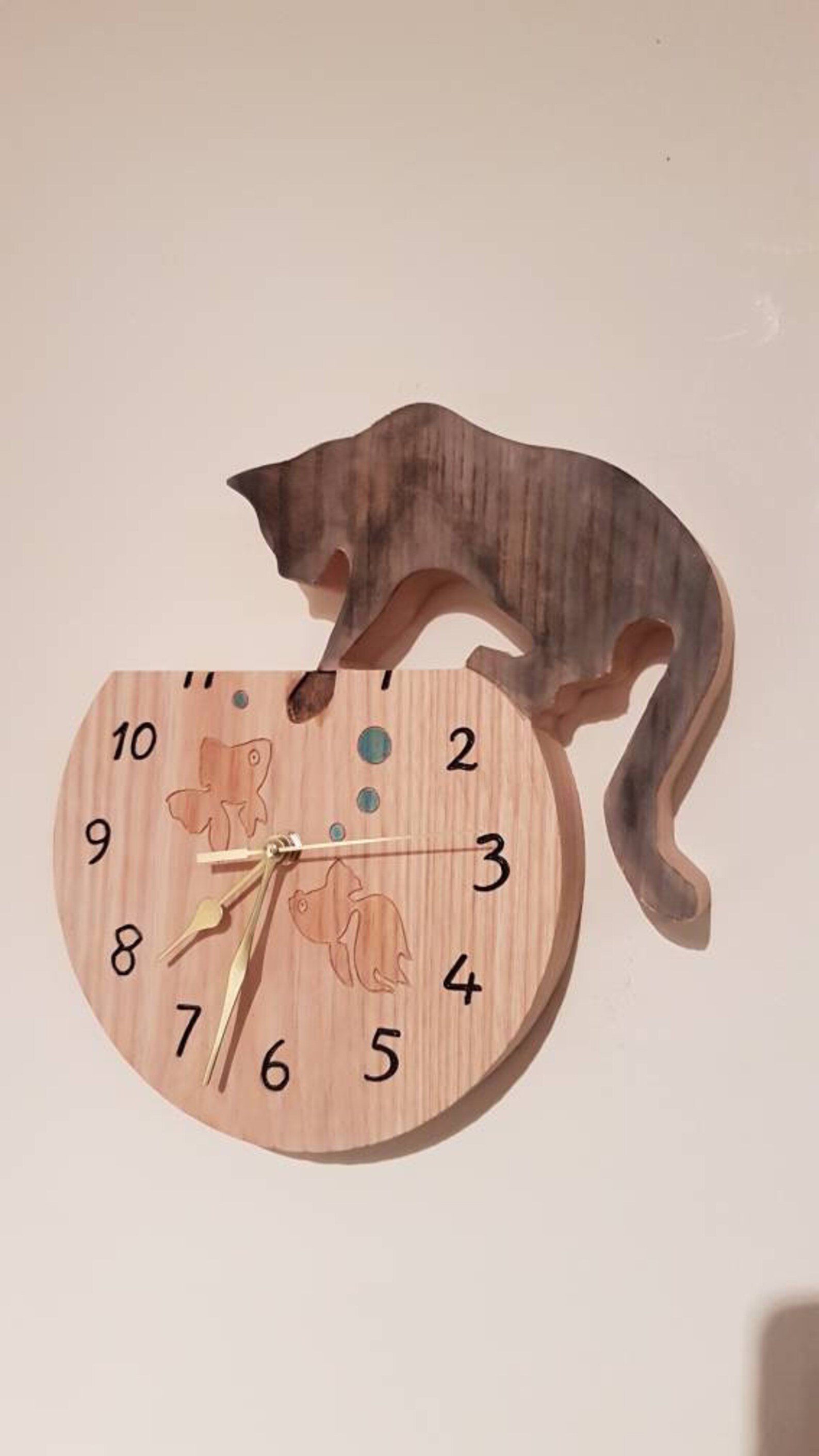 Solid Ash Cat in a Fish Bowl Clock With Silent Sweep Hands Etsy UK