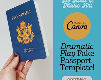 Children's Pretend Play Passport Template | Editable Canva Template for Kids' Dramatic Play