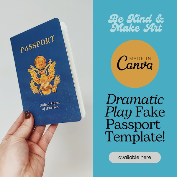 Children's Pretend Play Passport Template | Editable Canva Template for Kids' Dramatic Play