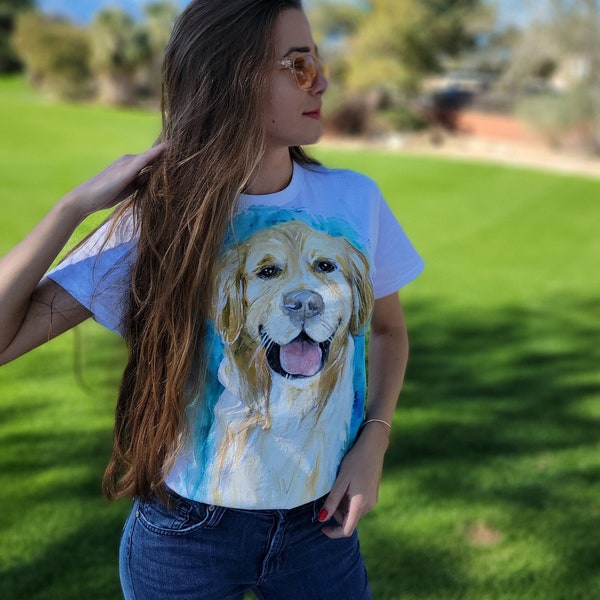 Hand Painted T Shirt with Custom Pet Portrait Personalized Dog Portrait from Photo Unique Pet Owner Gift