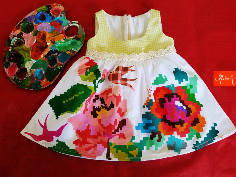 Kids Dresses 100/% Handmade Dress by Irina MADAN Girls Dresses Hand Painted Baby Dresses