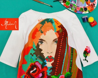 Hand Painted & Embroidered Blouse by Irina MADAN / 100% Handmade Blouse