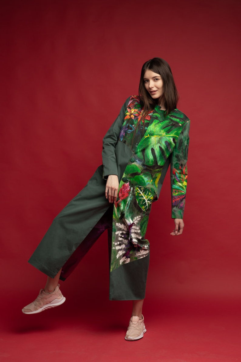 Hand Painted Green Coat Maxi Coat in Green Wearable Art - Etsy Hong Kong