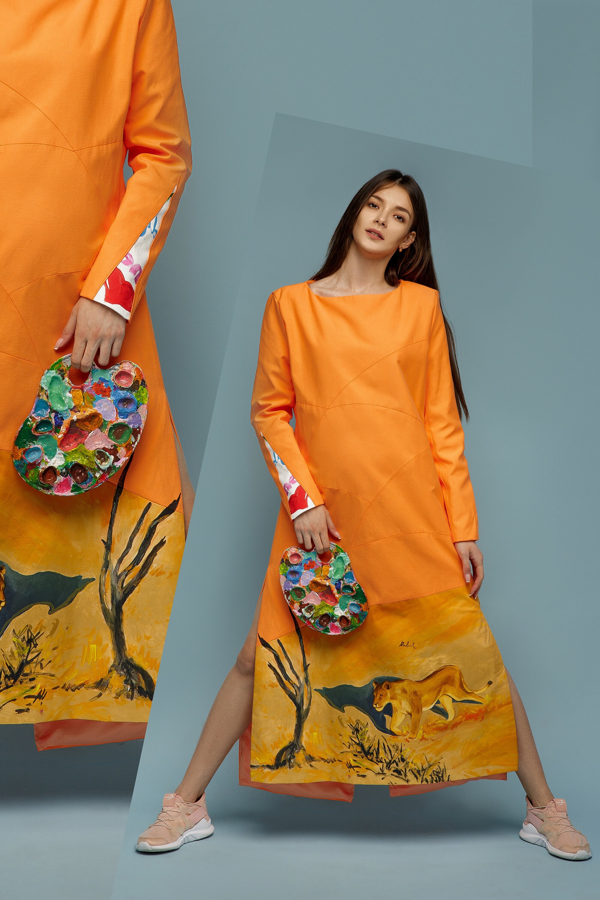 Hand Painted Full Length Dress Lion Clothing Dress Coat - Etsy