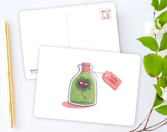 Lucky shot postcard, Cheer up card, Lucky card, Lucky clover card, Card for luck, Four leaf clover card, Good luck card