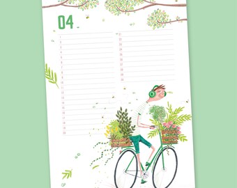 Verjaardagskalender, Doorlopende kalender, Kalender met fietsers, Wandkalender, Muurkalender, Geïllustreerde kalender, Grappige kalender