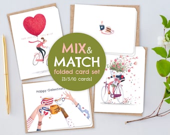 Mix & Match folded card set of 3, 5 or 10, Mixed card set