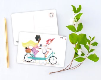 Postcard picnic date, Postcard bicycling together, Postcard going outside, Picnic card