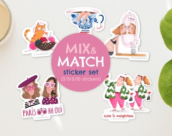 Mix & Match sticker set of 2, 3, 5 or 10 stickers, Mixed sticker set, Sticker pack