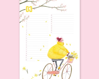 Verjaardagskalender, Doorlopende kalender, Kalender met fietsers, Wandkalender, Muurkalender, Geïllustreerde kalender