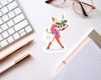 Art material girl sticker, Sticker Art material lover, Girl with drawing materials, Art shop lover