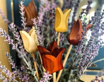 Handmade Hardwood Tulip: Aromatic Cedar, Walnut, Maple, Padauk, Maple, Yellow Heart Wooden Flower