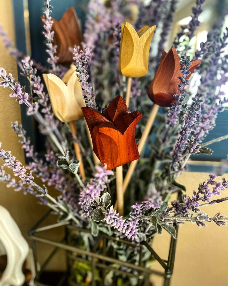 BUNDLE DEALS-Hardwood Tulips *Aromatic Cedar*Padauk*Maple*Yellow Heart*Walnut* Wooden Flowers/Hardwood Flowers image 1