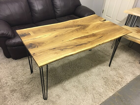 Live Edge White Oak Desk With Hidden Drawer On Hairpin Legs Etsy