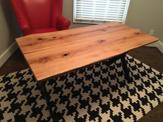 Live Edge Red Oak Desk On A Custom X Table Base Etsy