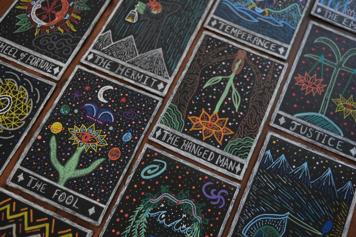 Hand Painted Black Tarot & Oracle Cards or Deck Custom Etsy