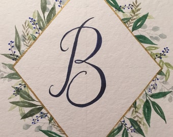 Geometric Floral Monogram // Hand Painted Watercolor