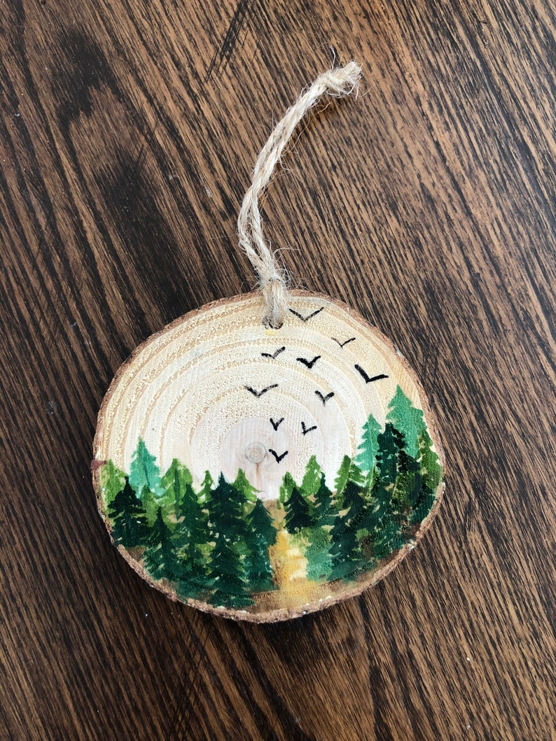 Wood Slice Christmas Ornament // Hand Painted Watercolor image 5