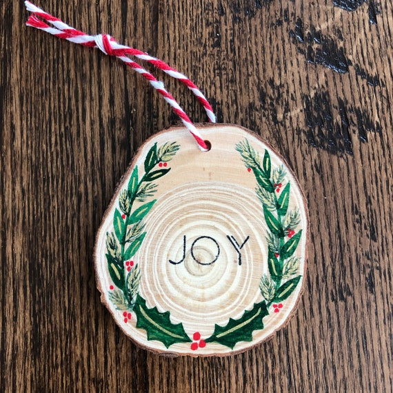 Wood Slice Christmas Ornaments // Hand Painted Watercolor 