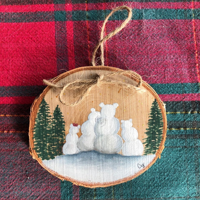 Wood Slice Christmas Ornament // Hand Painted Watercolor image 3