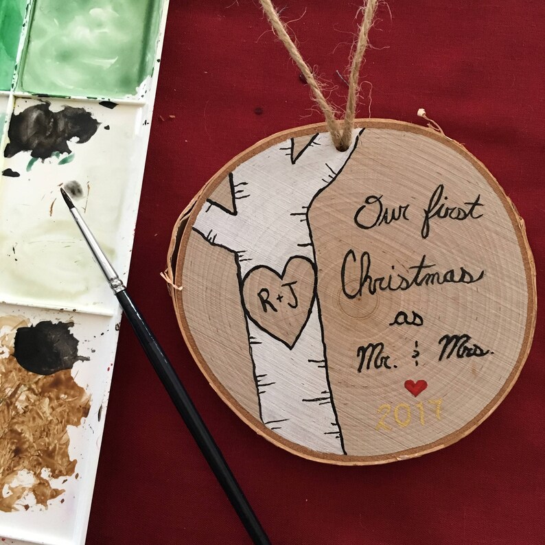 Wood Slice Christmas Ornament // Hand Painted Watercolor image 4