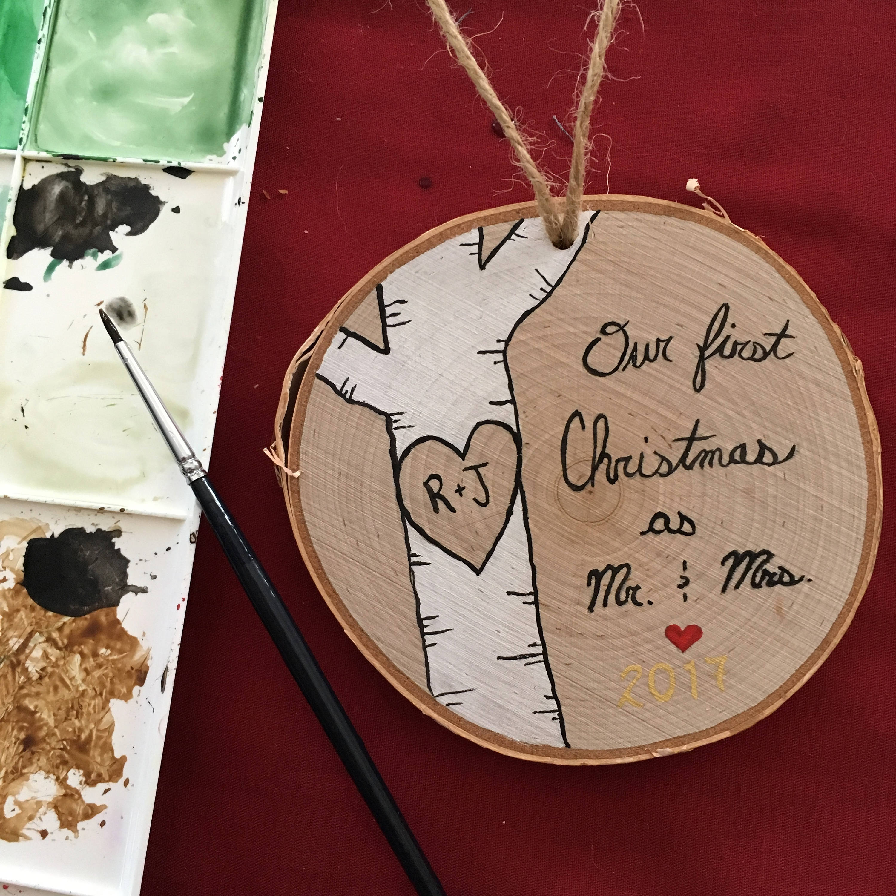 Wood Slice Christmas Ornament // Hand Painted Watercolor - Etsy UK