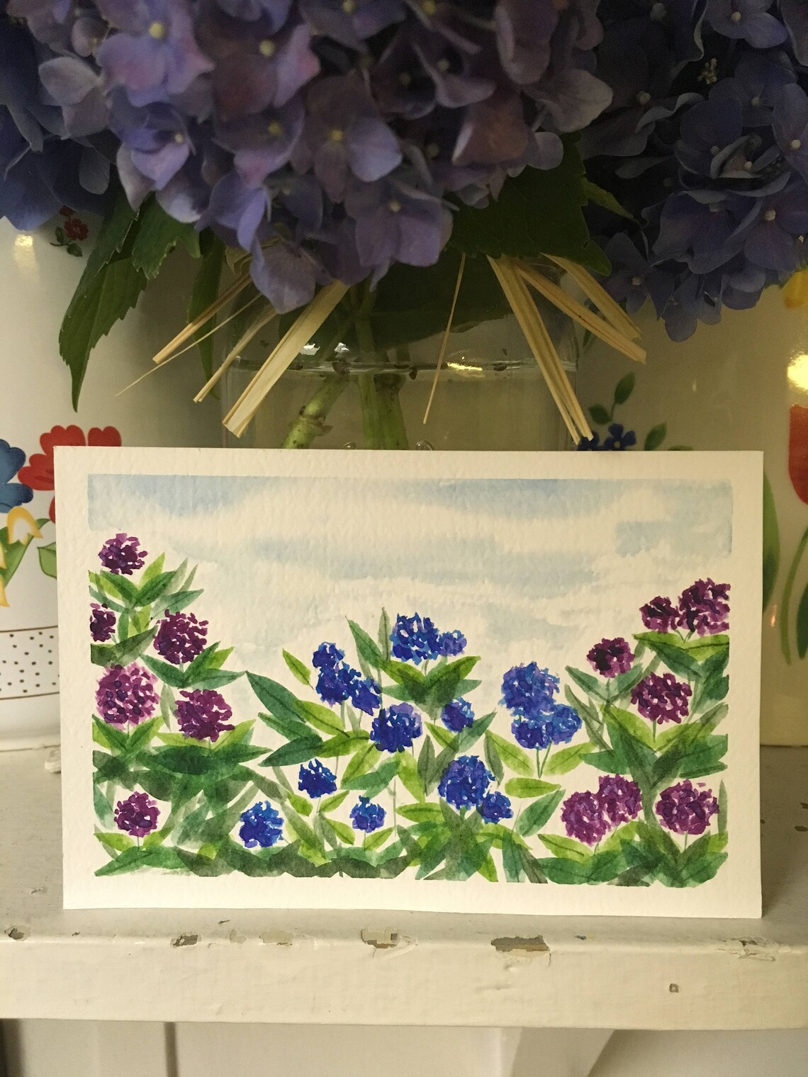 Summer Hydrangeas // Hand Painted // Watercolor - Etsy