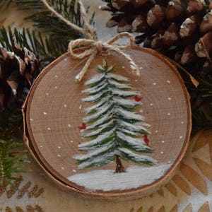 Wood Slice Christmas Ornament // Hand Painted Watercolor image 7