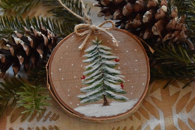 Wood Slice Christmas Ornament // Hand Painted Watercolor image 7