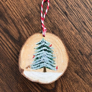 Wood Slice Christmas Ornament // Hand Painted Watercolor image 2