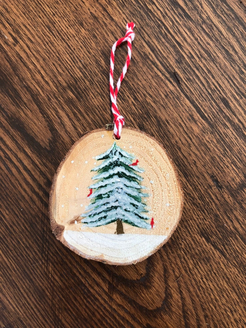 Wood Slice Christmas Ornament // Hand Painted Watercolor image 2