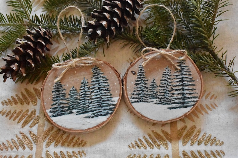 Wood Slice Christmas Ornament // Hand Painted Watercolor image 8