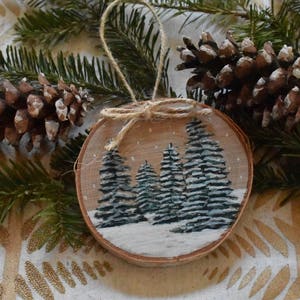 Wood Slice Christmas Ornament // Hand Painted Watercolor image 1