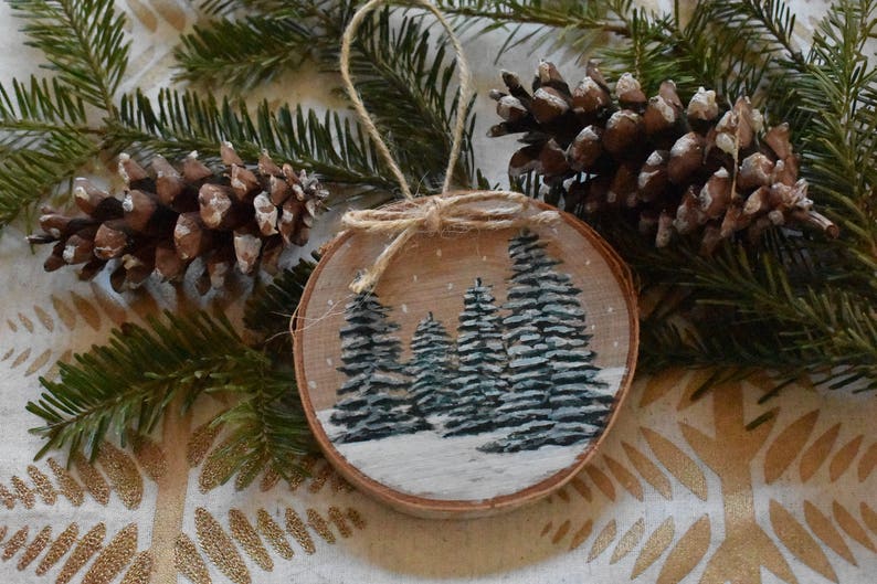 Wood Slice Christmas Ornament // Hand Painted Watercolor image 1