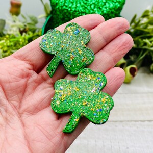 Green and Gold Glitter Shamrock Stud Post Earrings, Lucky Shamrock Stud Earrings made of wood and hand painted and glittered