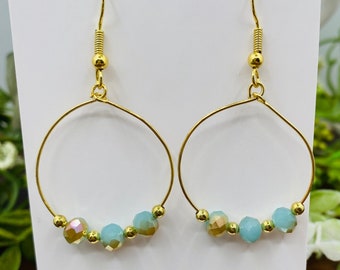 Crystal  Beaded Gold Hoop Earrings For Everyday or Special Occasions