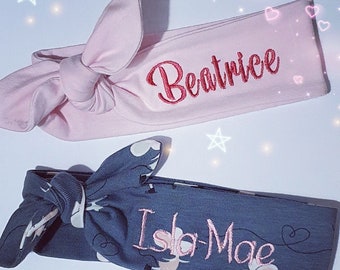 Personalised Baby & Toddler Bow Headband Embroidered Hairband Custom Handmade To Order