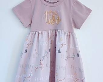 Birthday Girl Dress, Handmade, Personalised, Embroidered, Twirly Dress, First Birthday Outfit, Birthday Dress, Gathered, Pink, 2nd, 3rd, 4th