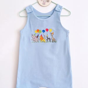 Combi-short anniversaire animaux de safari, brodé, personnalisé, bébé et tout-petit, Combishort shorty, tenue pour bébé, non sexiste, unisexe, fait main